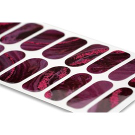 TOUGH GIRLS | 20 Exquisite Gel Nail Polish Strips w/Application Accessories - No UV/LED Lamp Required (Marbled Mulberry & Pink Glitter)