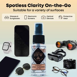 the view optique Anti-Reflective Safe Lens Cleaner Spray Kit – (1) 8oz & (1) 1oz Glasses Cleaner Spray for Eyeglasses, Sunglasses, Lenses, Screens & Camera Cleaning Kit (2 Piece Set)