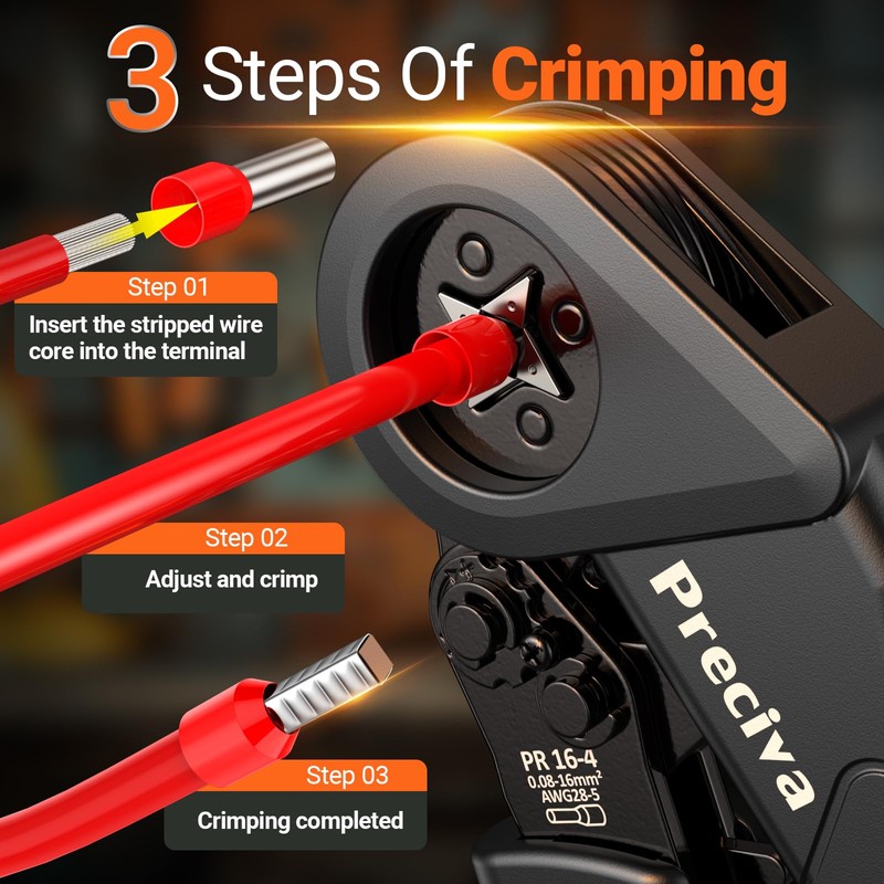Preciva Ferrule Crimping Tool Kit - AWG 28-5 (0.08-16mm²) Self-Adjustable