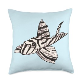 JRRTS Zebra Pleco Designs Zebra Plecostomus Sucker Fish Keeper L46 Pleco Throw Pillow, 18x18, Multicolor