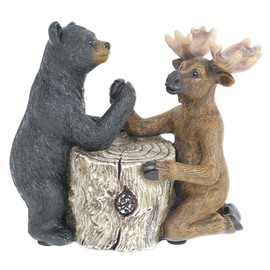 The Bridge Collection Arm Wrestling Moose and Bear Figurine - Rustic Resin Tabletop Black Bear and Moose Decor for Cabin, Lodge, Mountain Home Decor - Fun Unique Moose & Bear Statue