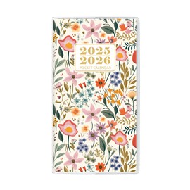 Pocket Calendar 2025, Monthly Purse Planner - 6.7" x 3.7" - Covers from January 2025 to December 2026, Floral Design Pocket Calendar with PVC Cover for Planning, Organizing and Office