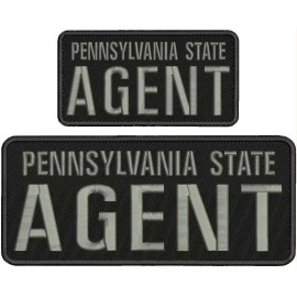 PA  state AGENT embroidery patches 4X10 and 3x6  hook on back BLACK/gray
