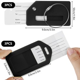 Luggage Tags, 6 Pcs Suitcase Tags, Travel Luggage Labels for Suitcase, Baggage, Travel Bags (Black)