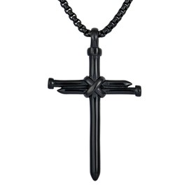 YL Men's Cross Necklace Stainless Steel Nail Cross Pendant Black Christian Jewelry