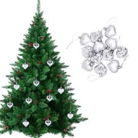 Heart Baubles,12PCS Shiny and Matte Heart Christmas Tree Decorations,Heart Shaped Bauble Christmas Ornament Hanging Tree Pendants for Christmas Decorations (Silver)
