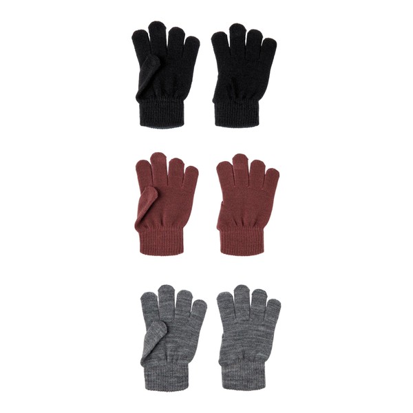 NAME IT Unisex Gloves, Nocturne/Pack:3 PACK WITH GREY MEL/BLACK