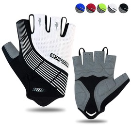 Souke Sports Cycling Gloves Half Finger Bicycle Gloves,Breathable Outdoor Bike Gloves For Men Women Fingerless Motorcycle Gloves Mountain Road Riding Gloves Anti-Slip,WHITE L