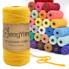 3mm Macrame Cord, Single Strand Macrame Cord 3mm x 109 Yards Thick String Macrame Yarn, Colored Natural Cotton Rope, Colorful Cotton Cord, Macramé Supplies for Wall Hanging Plant Hanger Crafts