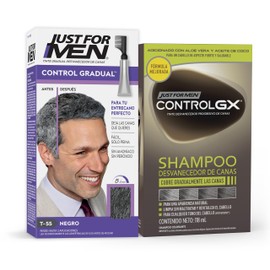 Just For Men Control Gradual, Tinte Para Canas, Color Negro T55, 40g  Control Gx Shampoo Desvanecedor Progresivo De Canas, 118ml                      