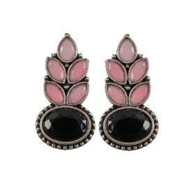 Indian Fashion Silver Oxidized Designer Traditional Ethnic Stud Jhumka Earrings Multi (blackpink)