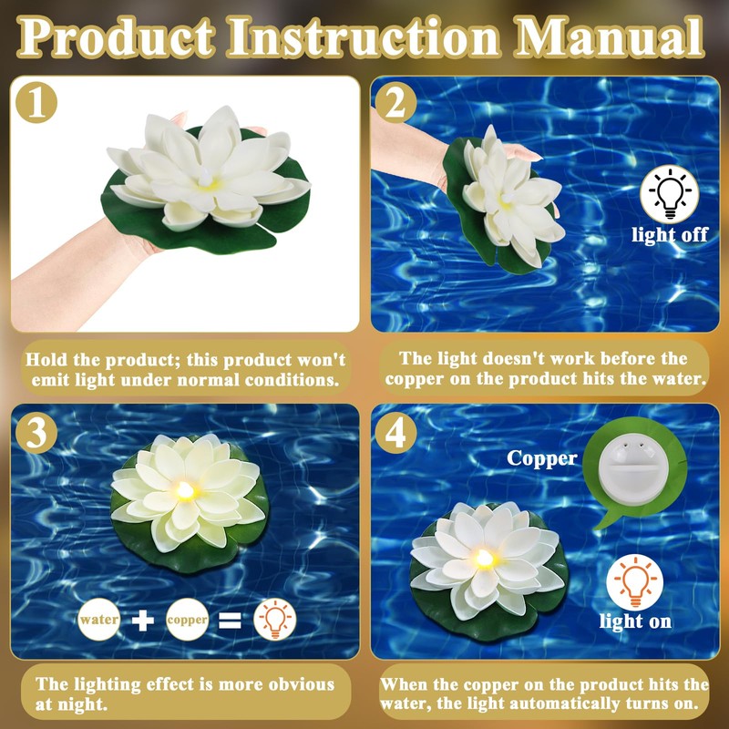 LACGO 12 PCS Waterproof Floating Lotus Light - Diwali Floating