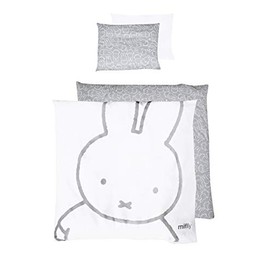 roba miffy Baby Bed Linen 80 x 80 cm - 2-Piece Bedding Set - Rabbit Motif - Baby Reversible Cotton Bed Linen - Duvet Cover 80 x 80 cm and Pillowcase 40 x 35 cm - White / Grey