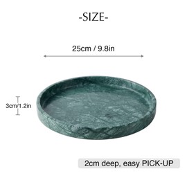 PHINILUX Italian 100% Marble Round Vanity Tray 10'', Decorative & Fruit Serving Trays for Bathroom, Kitchen, Nightstand, Jewelry Ring Dish Holder, Table Accents Decor, Green