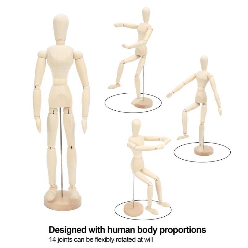 16in Wooden Mannequin Mini Flexible Rotating Sketch Drawing Wooden Figures