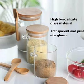 Airtight Glass Jars With Bamboo Lids And Spoons, 17oz Glass Canisters With Lid For Spice Beans Tea, Sealed Sugar Container, Glass Coffee Containers, Food Jars Canisters, Kitchen Accessories (2pcs)