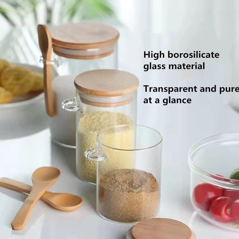Airtight Glass Jars With Bamboo Lids And Spoons, 17oz Glass