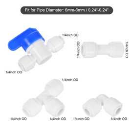 sourcing map 16Pcs Push to Connect Fittings Kit, 1/4" OD x 1/4" OD Air Hose Fittings Tube&Hose&Pipe Quick Connect Fitting (Ball Valve + Straight Coupling + Elbow Union + Tee Union) (6-6mm)