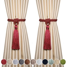 Fenghuangwu Curtain Tiebacks Tassel Tie-Backs, Rope Curtain tie Backs Handmade Curtain Holdbacks Made from Polyester (red, 2p)