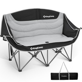 KingCamp Oversized Double Camping Chair, Heavy Duty 880lbs with Padded Seat & Cup Holders, 2 Person Loveseat Perfect for Outdoor Sports Family and Couples, Ideal for Lawn and Backyard, Black/Grey