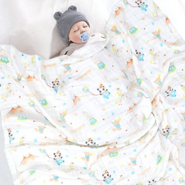 Muslin Baby Blanket, 6-Layer Cuddly Blanket, Baby Cotton Muslin Blanket, Children's Swaddle Blanket, Soft Bath Towel, Children's Blanket for Newborns, Girls, Boys, 110 x 110 cm (Panda)