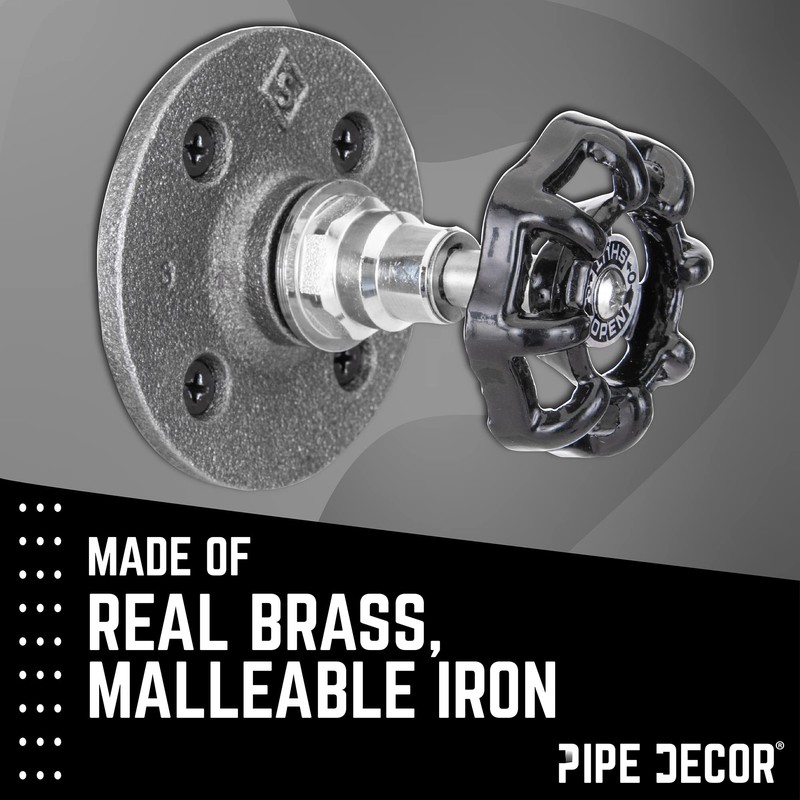 PIPE DECOR Coat Hook Black Industrial Water Spigot Valve Wall