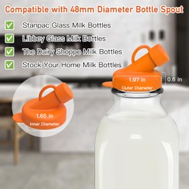 6 PCS Silicone Milk Bottle Caps, Glass Milk Bottle Lids Dispenser Cap Leak-Proof Snap On Covers Replacement Lids for 48mm Pour Spout Compatible with Libbey Stanpac The Dairy Shoppe Stock Your Home