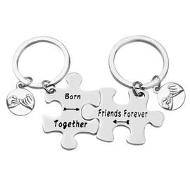 Ximalun Twin Sister Gifts Keyring Twin Brother Gifts Born Together Friends Forever Keyring Set Twin Girls Gift Twin Brother and Sister Gifts Christmas Birthday Gift for Twin Sister Brother