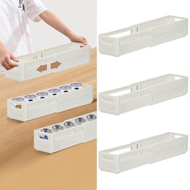 YTOPRO Expandable Storage Box,Plastic Storage Bins Adjustable from 28-48cm Stackable Plastic Storage Basket with Handle For Shelves,Kitchen,Bathroom 3Pack (White, S)