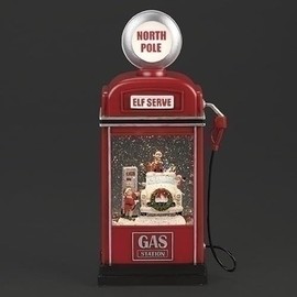 Roman 11.5 Inch H Lighted Swirl Gas Pump Santa & Elves, Christmas Decoration