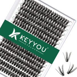 Lash Clusters 300pcs Individual Lashes 50D 0.07D Curl 18mm DIY Eyelash Extension KEYYOU Large Tray Volume Soft&Natural Cluster Lashes(50D-0.07D,18）