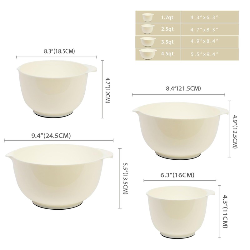 BoxedHome Nesting Plastic Mixing Bowl Set, 4 Piece Mixing Bowl
