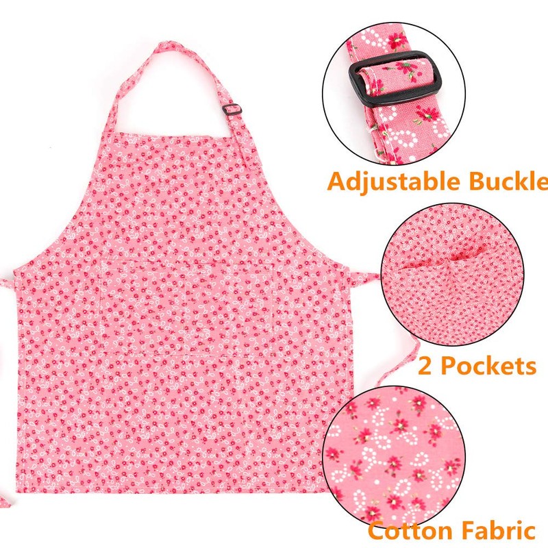 CRJHNS Kids Apron and Chef Hat Set, Adjustable Cotton Child