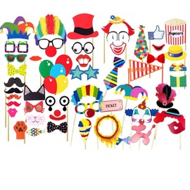 2 Sets Clown Photo Props Circus Hand Mask Handheld Photo Props Birthday Party Clown Party Decoration Clown Performance Props