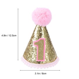 TOYMYTOY Glitter Sparkle Princess 1st Birthday Cone Hat with Adjustable Headband for Baby Girl Party Supplies (Pink)