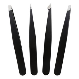 Eyebrow Tweezers for Women: Pointed Tweezers, Slanted Tweezers, and Splinter Tweezers. Precision Tweezers for Women Facial Hair. Tweezer set of 4 Pieces for Eyebrow. (BlackTweezer)