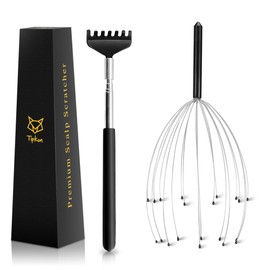 TIPKON Head Massager 20 Fingers Scalp Massager Head Scratcher, Back Massager Back Scratcher, Stocking Stuffers for Head Massage and Back Massage (Black)