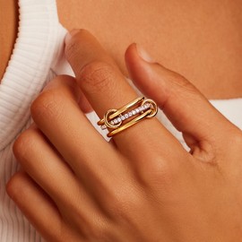 JINEAR Gold Stackable Rings for Women Dainty 14k Gold Plated Cubic Zirconia Rings Non Tarnish Interlocked Rings Jewelry Gift