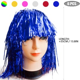 JJYHEHOT 6 PCS Colorful Tinsel Wigs Party Dress, Shiny Wig Costume Cosplay Photo Booth Wigs for Women