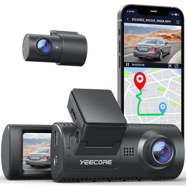 Yeecore D32 Dual Dash Dam, Built-in WiFi GPS, 2.5K+1080P Dash Cam Front and Rear，Super Night Vision, Parking Mode, Dash Camera for Cars with APP, G-Sensor, Accident Record