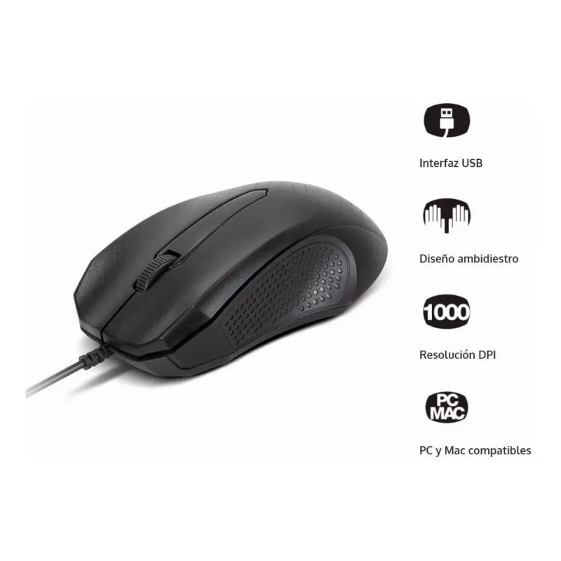 Mouse Convencional Xtech XTM-165 Negro USB 1000 DPI Ambidiestro