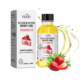 Strawberry Body Oil, Glass Bottle Natural Fragrance Moisturizing Essential Body Juice Oil for Women Dry Skin