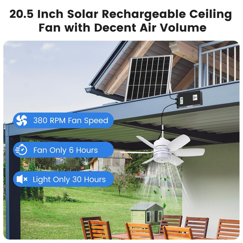 Fanspex 20.5'' Solar Rechargeable Ceiling Fan Light with Battery Backup,