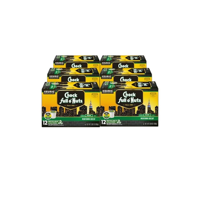 Chock full o’Nuts Midtown Decaf Coffee, Keurig K-Cup Pods, 12