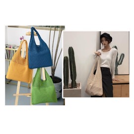 FTB Women's Tote Bag, Knit Bag, Mother's Bag, Lightweight Bag, School, Work, Adults, Casual (Blue)