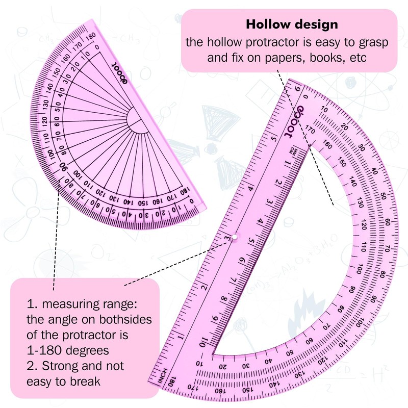 EBOOT 2 Pcs Plastic Protractor Clear 180 Degrees Transparent Protractor