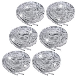 3 Pairs Glitter Shoelaces, Flat Bling Shoelaces, Trainers, Shiny Metallic Silver Shoe Laces for Trainers, Sports Shoes, Canvas Shoes