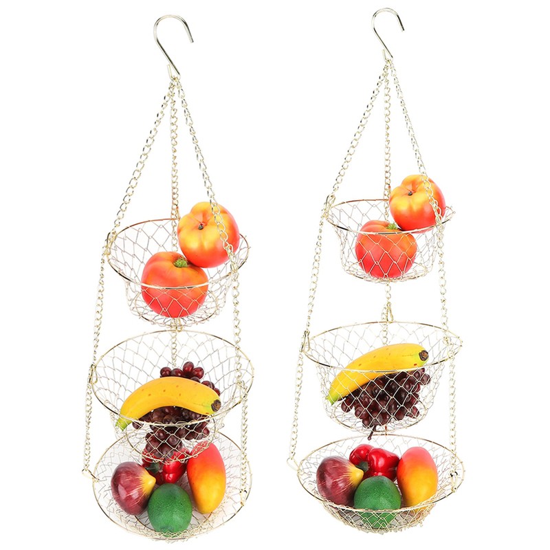 Multifunction 3 Tier Removable Hanging Fruit Baskets Vegetable Storage Organizer