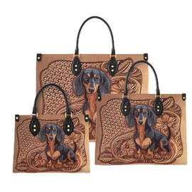 SHINEFUL Dachshund Veganique Leather Tote Bag, Handbag, Work Tote Bags For Women, Office Work (Dachshund Strength, Medium)