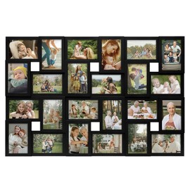 J.M.Deco Collage Picture Frames for Wall 24 Slots, Large Photo Frame Gallery Puzzle Collage Wall Hanging for 4x6 Photo, Reunion Friends Family Memory - Black